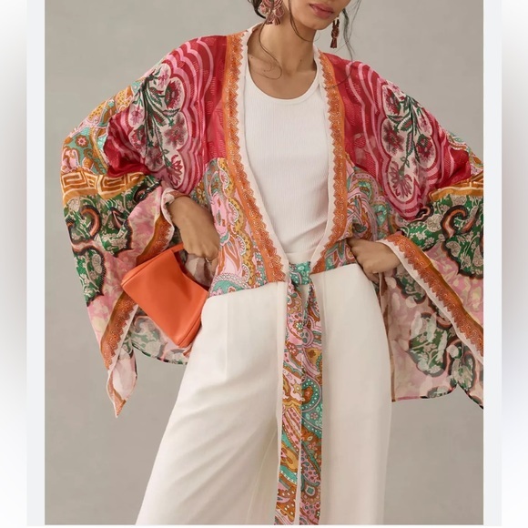 Anthropologie Tops - Printed Shine front tie kimono by Anthropologie one size